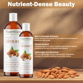 Plant Guru Sweet Almond Oil 32 fl. oz. Cold Pressed Carrier 100% Pure Natural For Skin, Body, Face, and Hair Growth Moisturizer. Great For Creams, Lotions, Lip balm and Soap Making