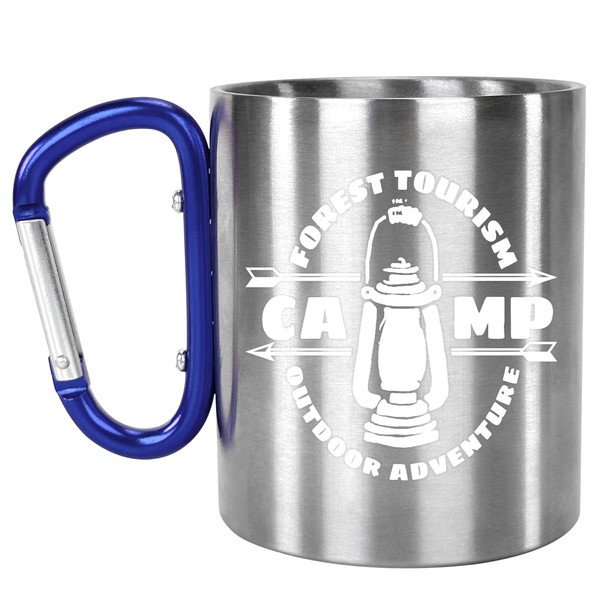 OZMOJOO Glow-in-the-Dark Stainless Steel Camping Mug with Carabiner Handle |
