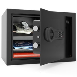 GOLDENKEY Safe box– Wall Anchoring Personal Safe Steel Construction Black Small Safe for Home, Hotel, Office
