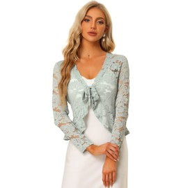 Allegra K Bolero Shrugs for Women, Long Sleeve Floral Shrug, Lace Crop Cardigans Grey L