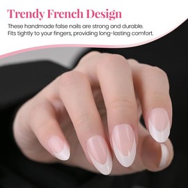 Stbisen White French Tip Press on Nails Almond, Short Almond Fake Nails, Glossy Gel Finish Acrylic Press On Nails, Natural Glue On Nails, Reusable Stick On Fake Nails for Women, 30Pcs 15 Sizes