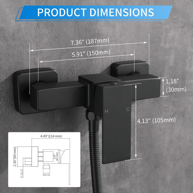 Taplong Matte Black Handheld Shower Head Set, Wall Mount Hand
