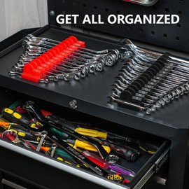 dehoyi 80 pcs Magnetic Modular Wrench Organizers for Tool Drawers - Wrench Rack with Metric&SAE Labels, Perfect Tool Storage Holder with Magnet. Gift for Father, Brother and Boyfriend (Black + Red)