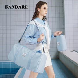 FANDARE Women's Travel Bags Men's Classic Sports Bags Hand Luggage with Cosmetic Bag Weekender Shoulder Bag Overnight Hospital Bag Swimming Bag Training Bag Tote Bag, lightblue