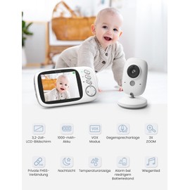 GHB Babyphone mit Kamera Baby Monitor 3.2" LCD Nachtsicht VOX Modus Gegensprechfunktion und Schlaflieder drinnen