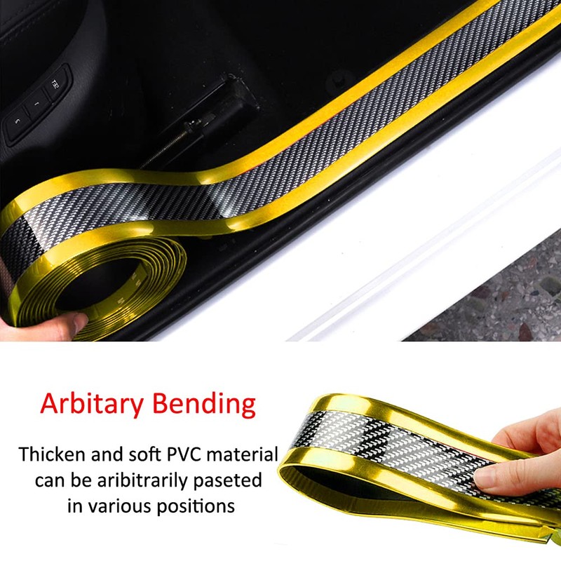 ETOPARS Car Door Sill Protector Strips Carbon Fiber Gold Auto