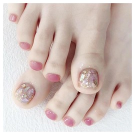 SEMTIM Nail Tips, 24 Pieces, Thumb Nail Stickers, Foot False Nails, Nail Tips, Reusable, Gel Nail Tips, Summer Nails, Weddings, Coming-of-Age Ceremonies, Foot Nails, Easy Nail Removal, For Feet (J235)