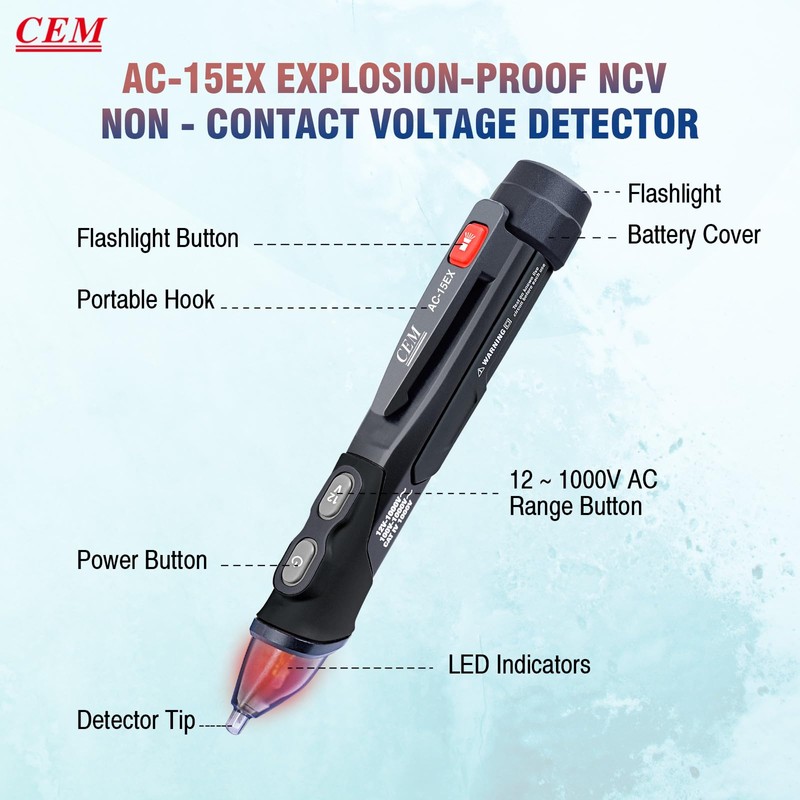 CEM AC-15EX Voltage Tester,Non-Contact Volt Tester, with Dual Range AC