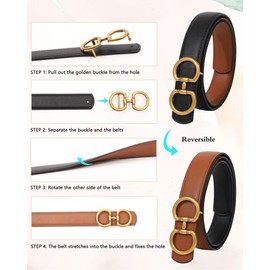 AWAYTR Reversible Belt for Women - Two-in-One Women Fashion Leather Belt for Jeans with Golden Buckle (Black/Brown,115cm)