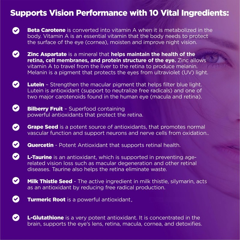 HerbaMe Eye Vitamins 90 Capsules Lutein Bilberry Beta Carotene Zinc