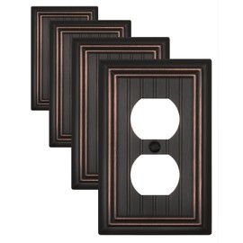 ZILLSEA 4-Pack Duplex Wall Plates, Aged Bronze Classic Beadboard Outlet Covers, Durable Metal Receptacle Covers, Electrical Outlet Cover Plates, 3.15''*4.88'', Midsize