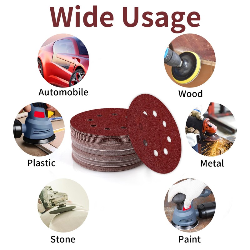 125mm Sanding Discs 8-Holes Aluminum Oxide Sandpaper for Woodworking with