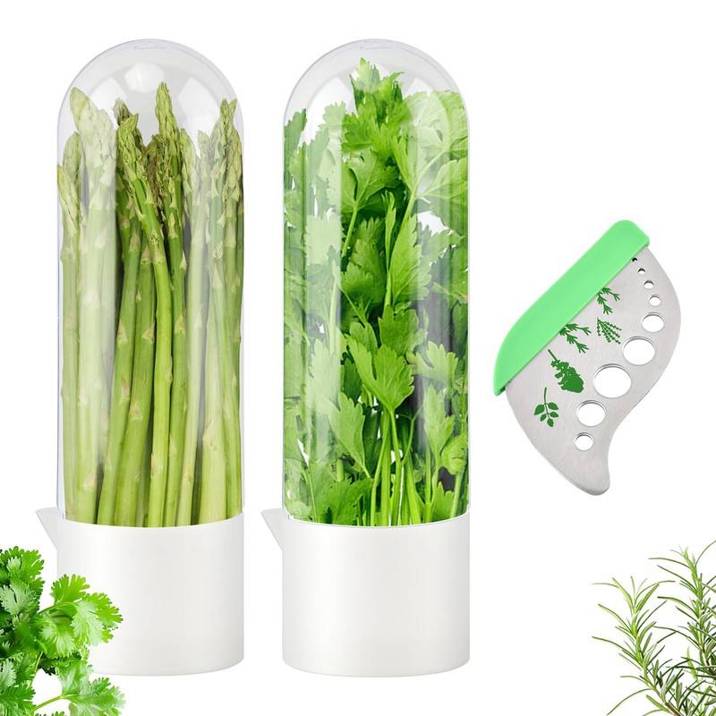 2 Pack Herb Keeper for Refrigerator, Upright Herb Storage Container