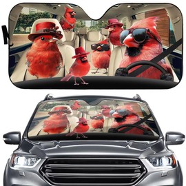 Red Bird Family Driving Car Sun Shade for Car SUV Truck, Double Bubble Foil Red Birds Vehicle Front Window Sun Visor, Funny Animal Auto Windshield Sunshade Cover, Keep Vehicle Cools