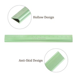 Kozelo Pack of 2 Hollow Scale Rulers - [15 cm] Aluminium Triangular Hollow Straight Metal Ruler Green for Measurement Drawing Engineer Office Classroom Use 1 mm Minimum Scale