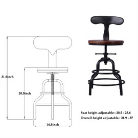 Diwhy Industrial Vintage Bar Stool,Kitchen Counter Height Adjustable Pipe Stool,Cast Iron Stool,Swivel Bar Stool,Metal Stool,27 Inch,Fully Welded Set of 2 (Iron Backrest)