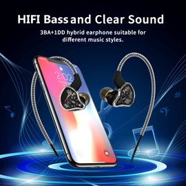 CCZ Warrior in-ears Monitor Earbuds, Wired Stage Monitors Earphones with 3BA 1DD Drivers Professional iem Headphone with Bright and Loud Sound for Musicians, Live Band, Singers, Studio, Music, Gaming