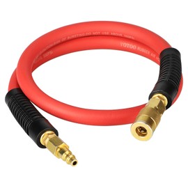 YOTOO Heavy Rubber Short Air Hose 3/8-Inch by 3-Feet, 300 PSI Lead in Air Compressor Hose, Kink Resistant, All-Weather Flexibility with 1/4-Inch Brass Male Fittings, Bend Restrictors, Red