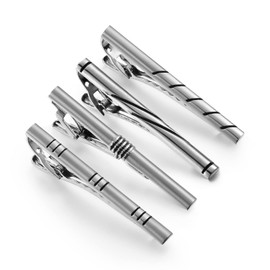Wynameleri 4 Pcs Tie Clips for Men, Business Shirt Tie Pins Set Pinch Silver Black Necktie Parts T0304001