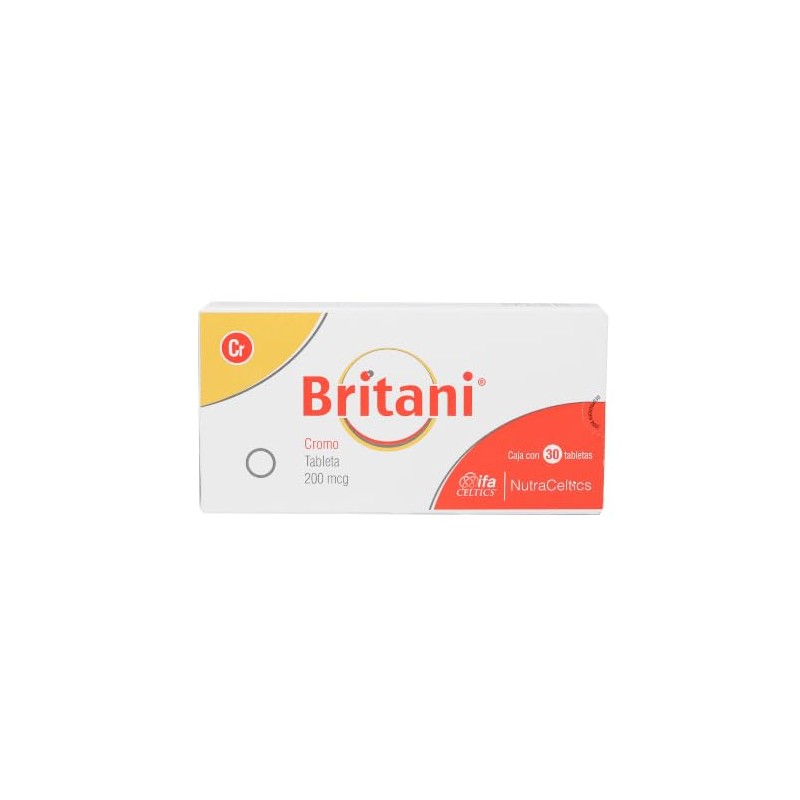 Britani Polinicotinato de cromo 2 mg. Caja con 30 tabletas.