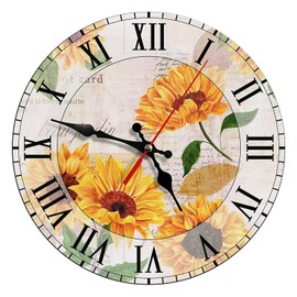 astylishome Kitchen Clocks Wall Floral Clock Retro Silent Non Ticking Flower Decorative Design Decor 12 Inch for Living Room Indoor Home Bedroom Office 1309