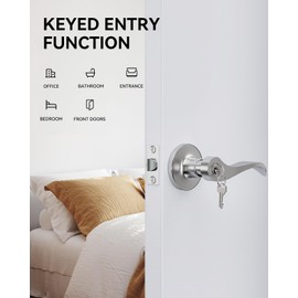 AmzGod 6 Pack Entry Door Handle with Lock and Key, Keyed Different Door Levers Interior Exterior Handle Lock,Front Entrance for Bedroom Wave Style Lever Handles, Satin Nickel Door Lock