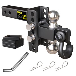 TIROL 2 Inch Adjustable Trailer Hitch Receiver with Shackle - 4 Inch Drop/Rise Drop Hitch, 2'' & 2-5/16'' Ball Hitches, 25000 Lbs Heavy Duty Towing Ball Mount, RVs, Campers, Boat Trailers