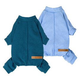 Fitwarm 2 Pack Lightweight Fleece Dog Pajamas, Warm Winter Dog Clothes for Small Dogs Boy Girl, Fuzzy Pet Onesie with Feet, Light Sky Blue, Turquoise, XXL