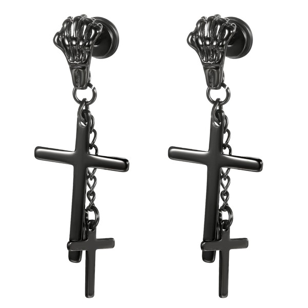 JewelryWe 2pcs Unisex Mens Stainless Steel Double Cross Pendants Dangling