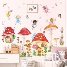 DECOWALL DS12-8075 Wall Sticker Mushroom Fairies Wall Sticker Elves and Fairies Wall Sticker Nursery Baby Room Bedroom Wall Decoration Girls