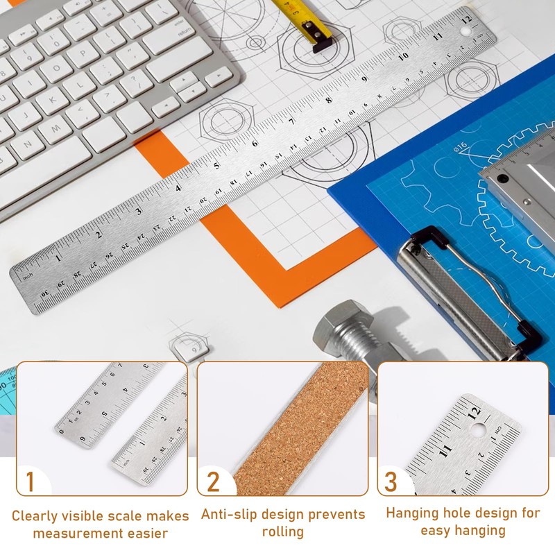 Metal Ruler Cork Backed 6 Inch 12 Inch Stainless Steel