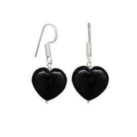 Gempires Natural Black Obsidian Heart Earrings, Drop Dangle Earring For Women, Birthstone Jewelry, Silver Plated Hook Earrings, Gift for Her