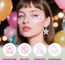 Prreal Body Glitter Gel, Holographic Face Glitter Body Gel Rave Party Accessories, Chunky Glitters for Face Hair Nails, Cosmetic Laser Powder Festival Sequins Paint Makeup, #Iridescent