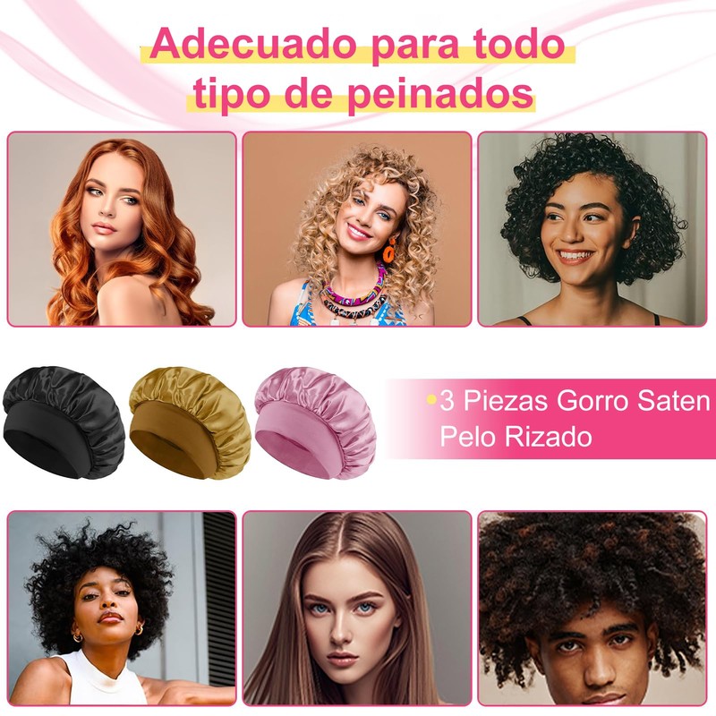 6 Piezas Gorro de Seda para Dormir Ajustable, Capó Gorro
