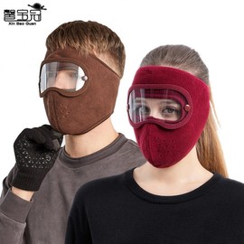 Goggle Mask 9123 Autumn/Winter Warm Fleece Cycling Windproof High-Definition Anti-Fog Extended Neck Guard - Black 3ea