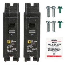 FalconSupply Genuine Square D HOM140 Circuit Breaker Kit Bundle (2 Pack), 40 Amp (40A) Single Pole, 120V, 10kAIC, UL Listed, Plug-On for Homeline Load Centers & Panel Box, New Replacement