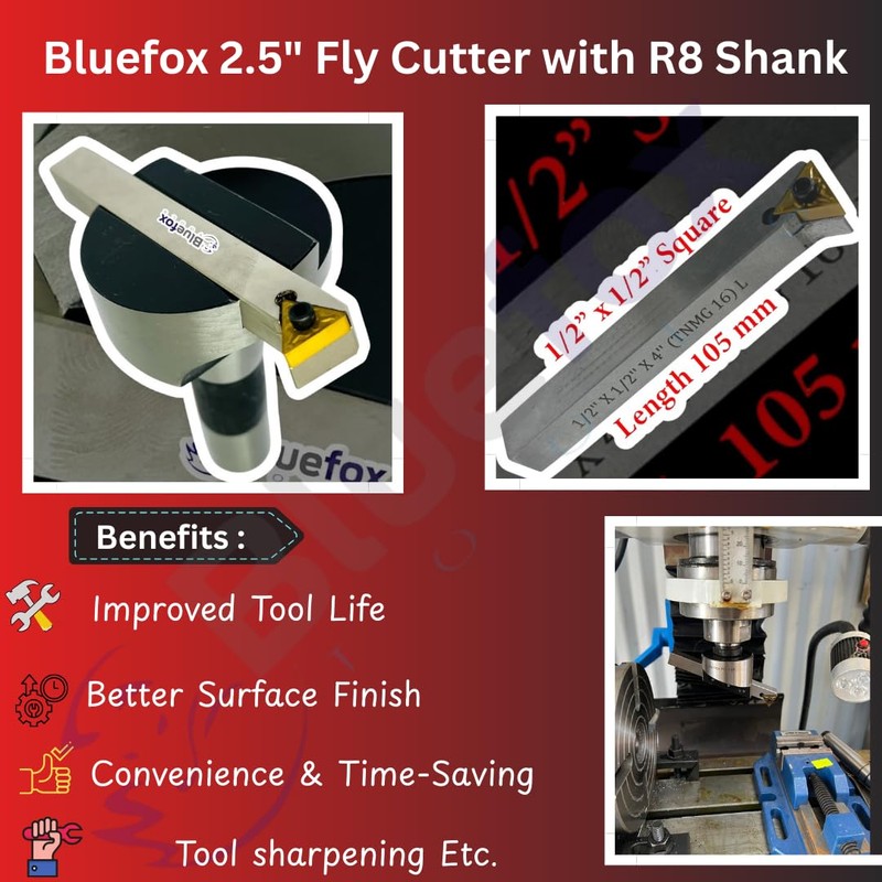 Bluefox 2.5 Fly Cutter R8 Shank for Bridgeport Milling Machine
