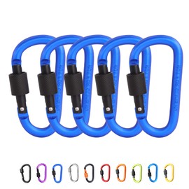 Pack of 5 Carabiners with Screw Cap, Sapphire Keyring Carabiner Hook Aluminium Screw Carabiner Hook D-Clip for Dog Lead, Harness, Camping, Aluminium Alloy D-type