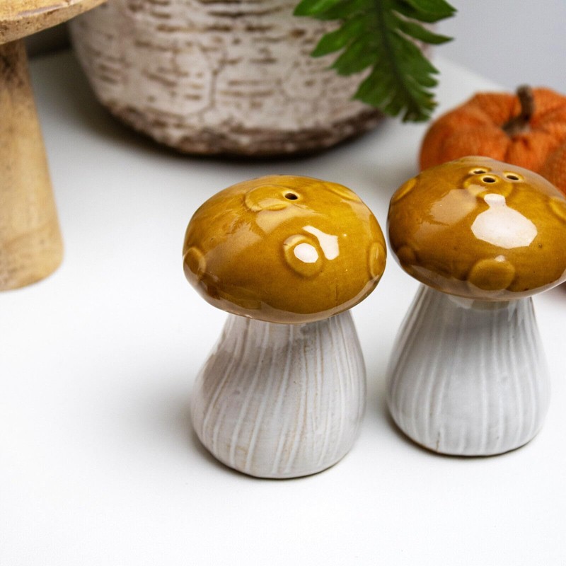 Mushroom Salt & Pepper Shakers Ceramic Hand Painted Toadstool Autumn