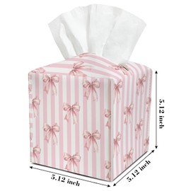 Pink Bow Stripes Leather Tissue Box Cover Square Tissue Holder for Car Livingroom Office Decor Ideal Gifts for Women Colleagues Family Sister Bestie Daughter Birthday Christmas Housewarming - YT0208