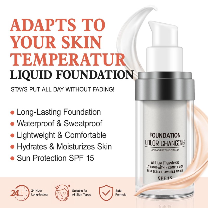 Color Changing Foundation, 2Pcs Base Makeup Foundation Color Changing with