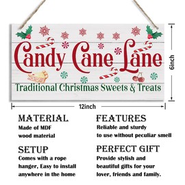 Christmas Decor, Decorative Wood Hanging Wood Plaque, Home Wall Decor Art, Christmas Sign for Kitchen Cafe Bar, Rustic Wooden Holiday Decor, Christmas Wall Decor With Rope, Candy Cane Lane