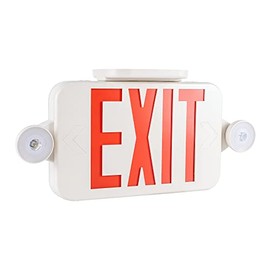 Gruenlich LED Combo Emergency EXIT Sign with 2 Adjustable Head Lights and Double Face, Back Up Batteries- US Standard Red Letter Emergency Exit Lighting, UL 924 Qualified, 120-277 Voltage (1-Pack)