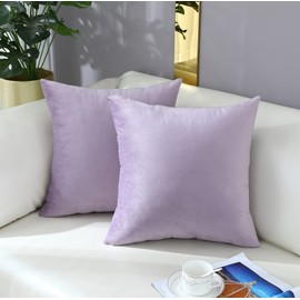 mixeoo Comfy Lavender Throw Pillow Covers Decorative Square Solid Thick Velvet Super Soft Cushion Cases Home Decor for Sofa Couch Living Room Chair, Set of 2, 20 x 20 Inch