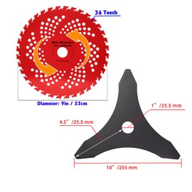 9" x 36 Teeth Carbide Tipped Brush Cutter Blades & 10" x 3 Teeth Weed Eater Blades, Wacker Blade Fits Brush Cutter, Trimmer, Weed Eater,for Yard, Garden, Farm Compatible with Husqvarna, Stihl, Oregon