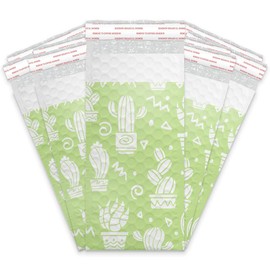 4x8 (20pcs) Green Cactus Designer Self Seal Poly Bubble Mailers Shipping Envelopes Padded Bags