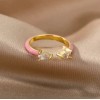ZARD Pink Enamel Rings with Teardrop Shaped Cubic Zirconia Accents