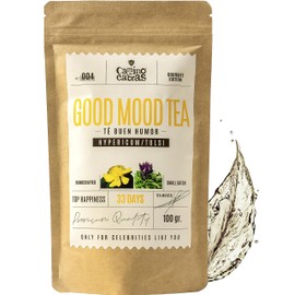 GOOD MOOD TEA - Stress & Anxiety Relief Infusion - St Johns Wort, Green Tea, White Tea, Tulsi, Marigold, Rose Petals, Vanilla, Loose leaf Tea - All Natural Herbal Tea 100g