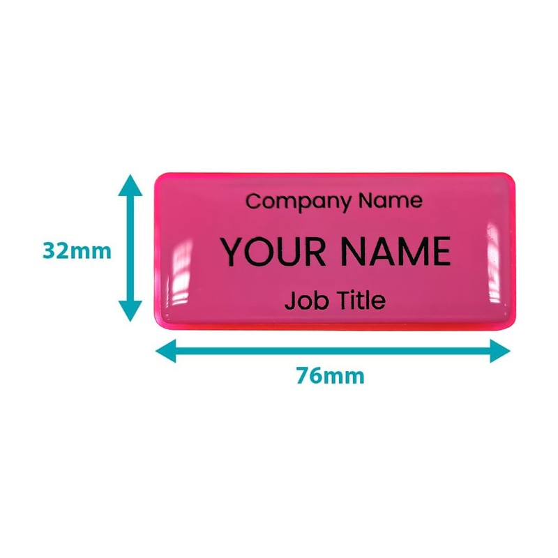 ID Name Badge Gel Domed Pink 76 x 32mm Bespoke