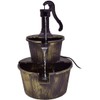 Squareful 2-Tier Outdoor Water Fountain, Rustic Patio Decor w/Hand Pump,